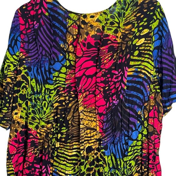Roaman’s Tunic Top Sz 24 W Button Front Crinkled Rayon Crepe Mixed Animal Print - Picture 6 of 10